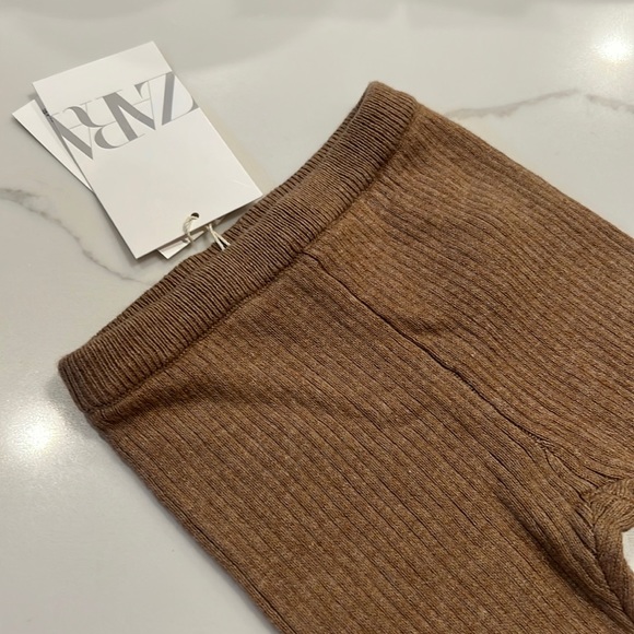 Zara knitwear taupe brown Rib KNIT LEGGINGS 1-3 months baby new with tags - Picture 3 of 6